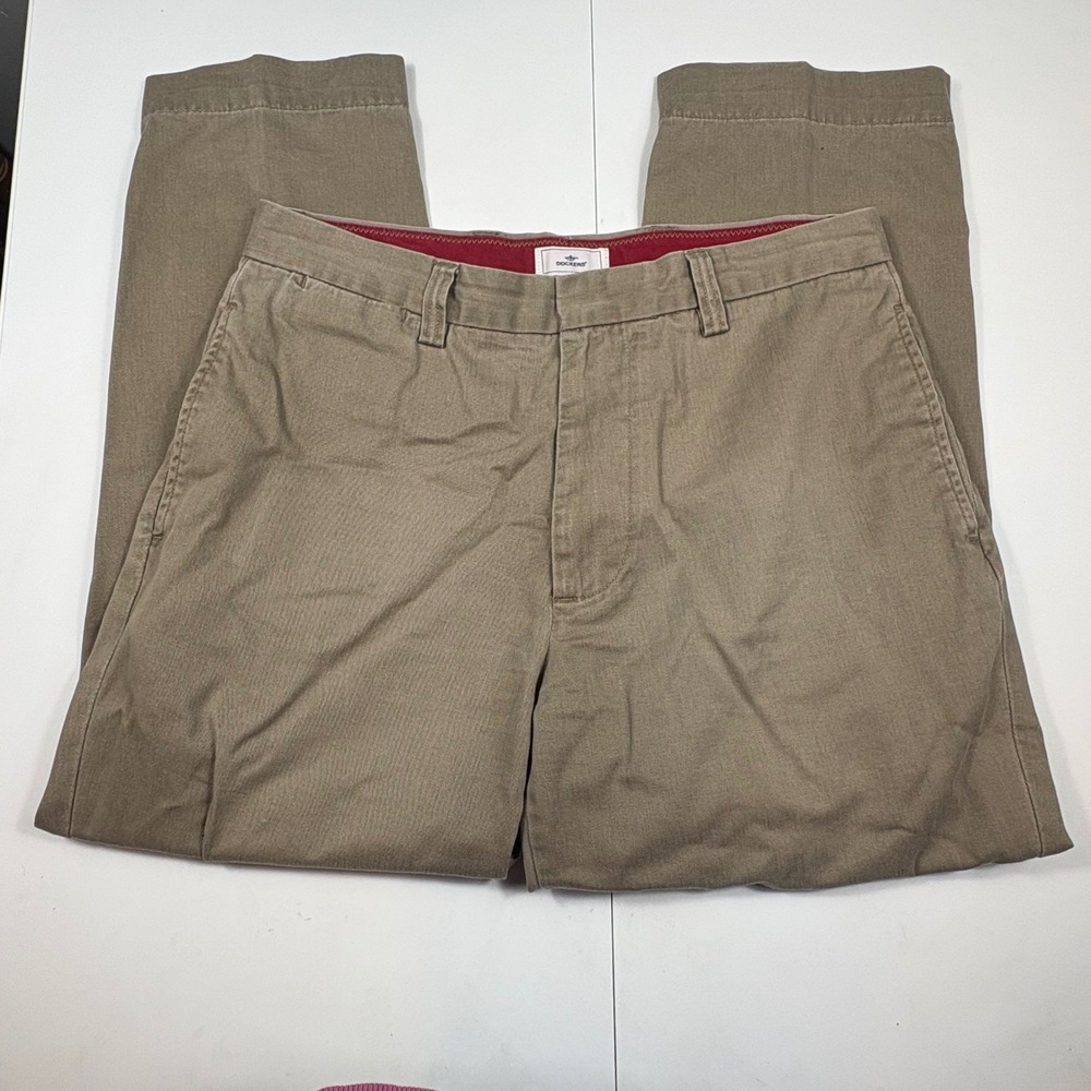 Dockers Mens Khaki‎ Tan Relaxed Fit Flat Front Cotton Chino Pants W34 L29